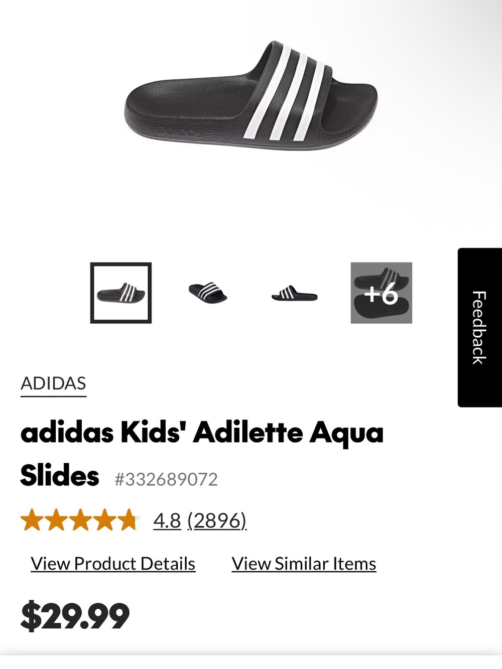 adidas Kids Adilette Slide Sandals in Black and White
